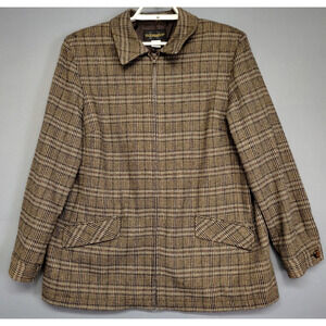 Vintage Requirements Jacket Womens 18 Brown Plaid Tweed Wool Blend Zip Pockets